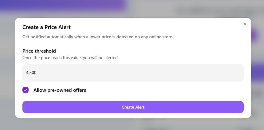Price Alert Creation